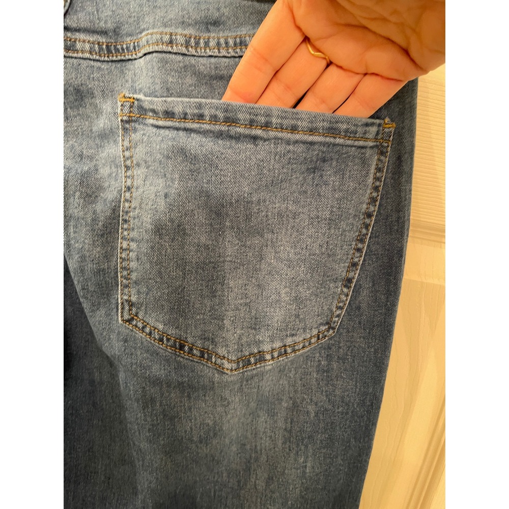 Women Blue‎ Wide Leg Pull On Denim Jeans Elastic Waist Front Seam Detail Medium - Picture 12 of 16